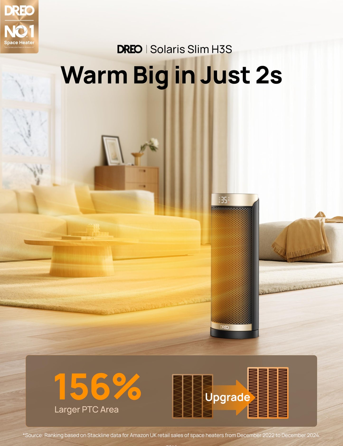 Dreo 16 Inch Electric Heater for Home, 34dB Silent Ceramic Heater, 70° Oscillation Space Heaters Energy Efficient, 3-Mode 3-Speed, Overheating & Tip-Over Protection, 12H Timer, Solaris Slim H3