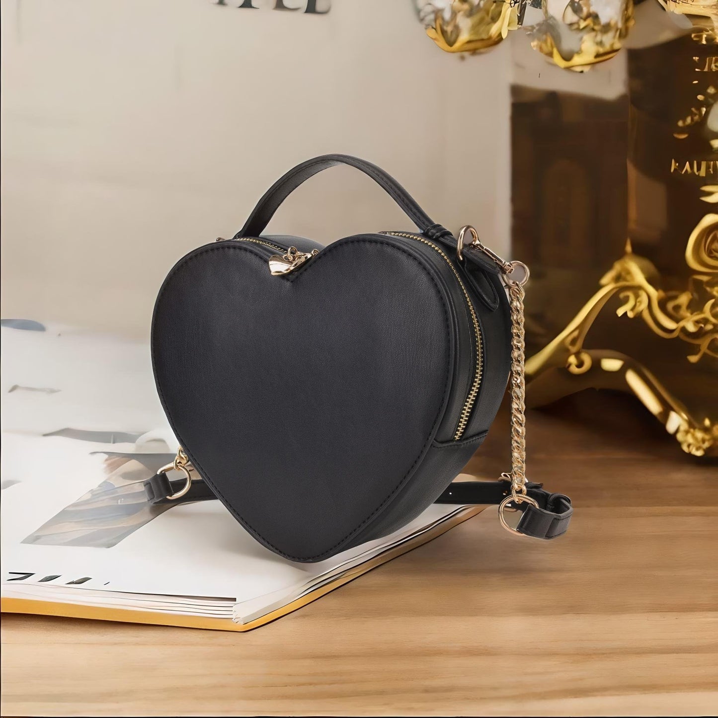 lola mae Heart Shape Satchel Crossbody Purse for women Zip Around Shoulder Bag, Black-759, S