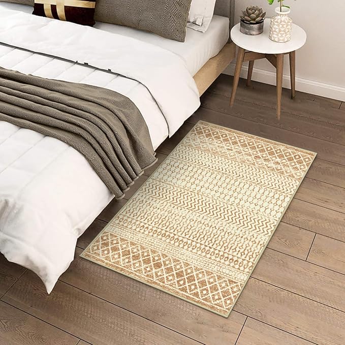 Moroccan Vintage Area Rug, 2x3 Soft Non Slip Indoor Front Door Mat, Low Pile Washable Area Rug Floor Carpet Boho Rugs for Bedroom Kitchen Entrance Bathroom Home Decor