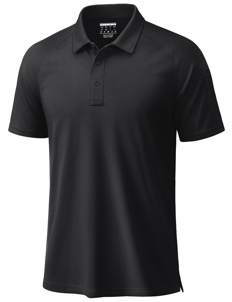 TACVASEN Black Polo Shirts for Men Short Sleeve Dry Fit Breathable UPF 50+ Performance Collared Shirt Summer Work Athletic,L
