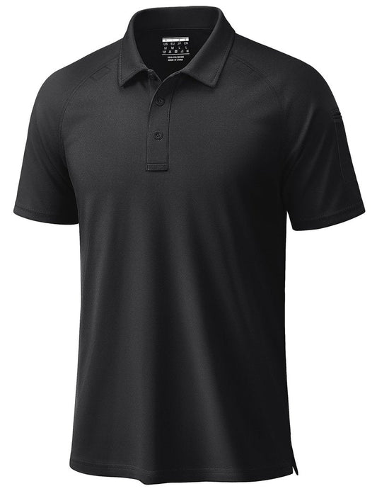 TACVASEN Black Polo Shirts for Men Short Sleeve Dry Fit Breathable UPF 50+ Performance Collared Shirt Summer Work Athletic,L
