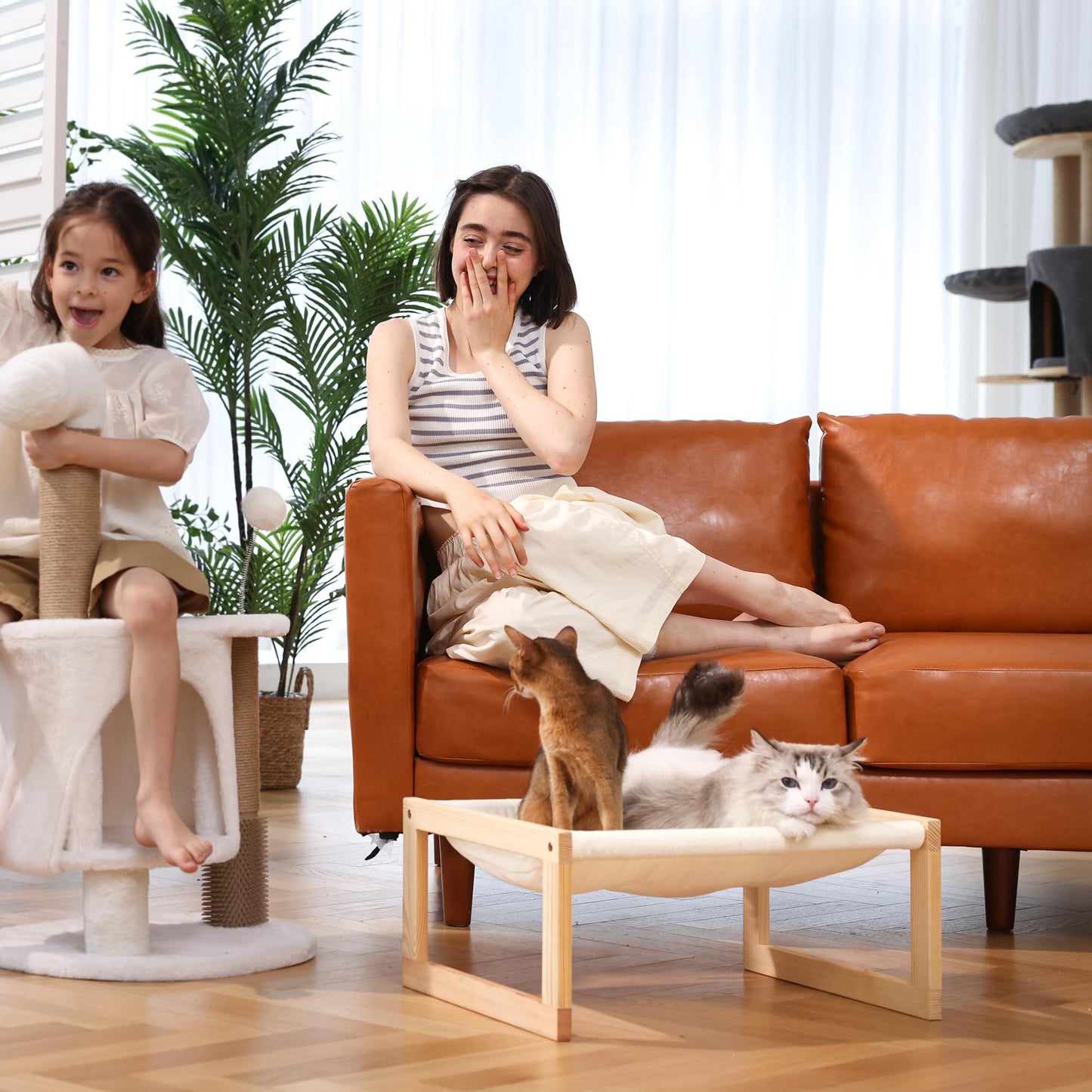 FUKUMARU Cat Bed with Removable Cover, Plush Velvet Couch for Indoor Cats, Wooden Feline Hammock, 21 x 16.5 Inch Kitten Sofa, Suitable for Kitty, Dog, Bunny and Small Animal, White