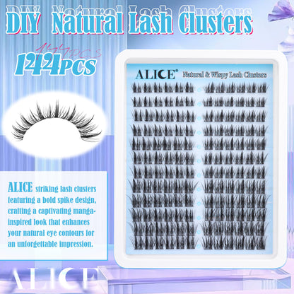 ALICE Natural Lash Clusters DIY Lash Extensions Wispy Eyelash Clusters Anime Cat Eye Cluster Eyelash Extensions10-16mm Individual Lashes 144pcs