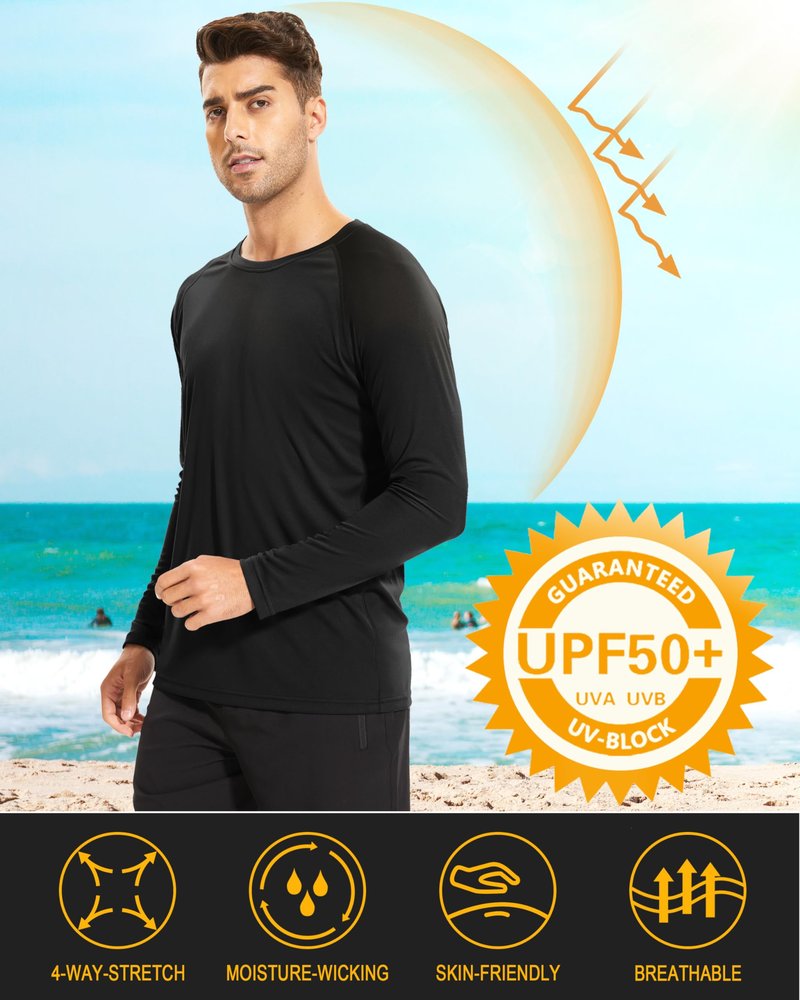 MAGCOMSEN Shirts for Men Long Sleeve UV Shirts Sun Shirts Swim Shirt Rashguard Workout UPF 50 Shirts Black,3XL
