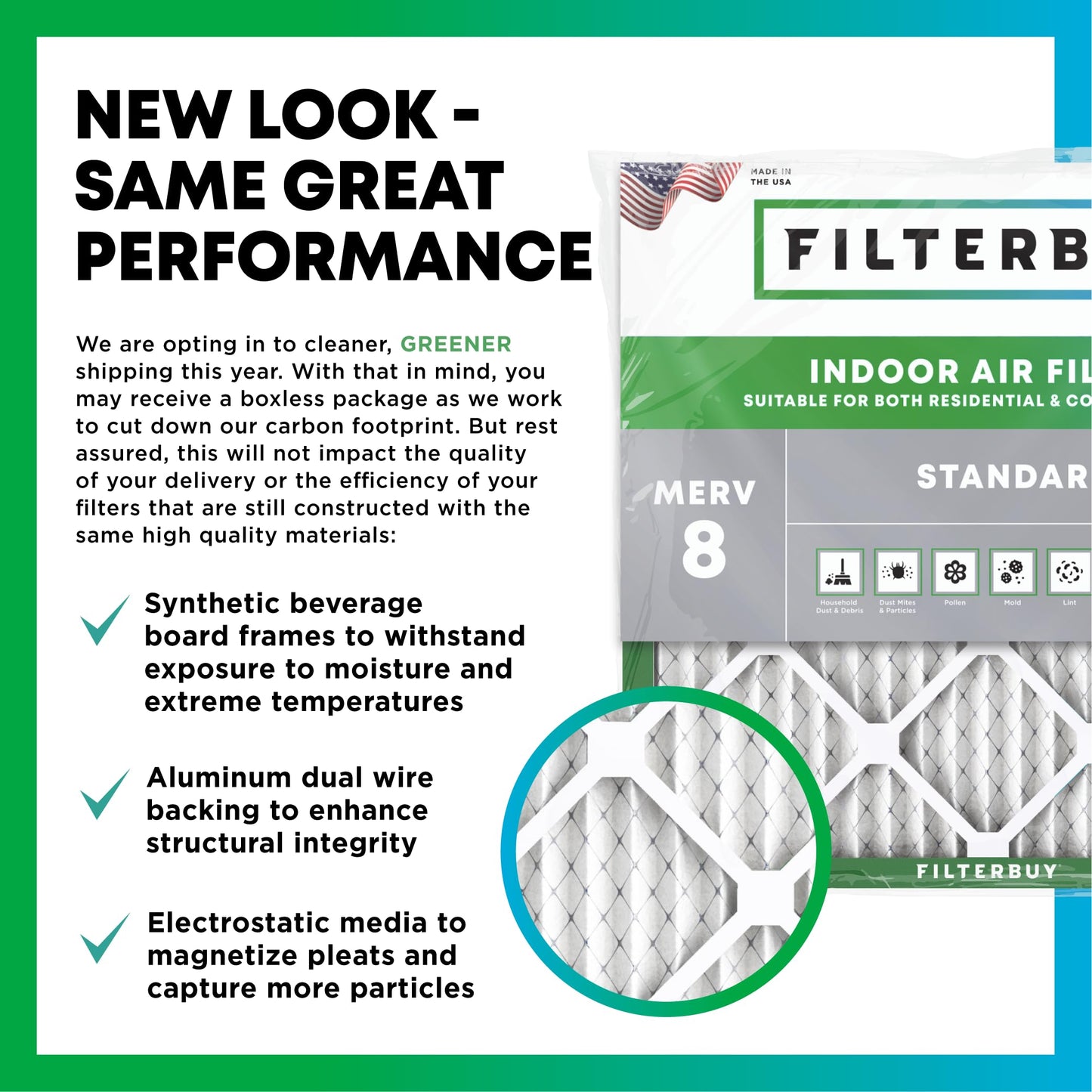 Filterbuy 20x25x2 Air Filter MERV 8 Essential Dust & Allergy Defense (2-Pack), Electrostatic Pleated HVAC AC Furnace Filters Replacement, Made in USA (Actual Size: 19.50 x 24.50 x 1.75)