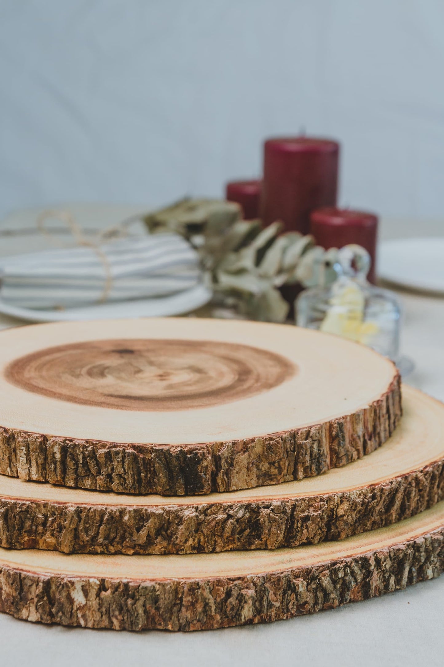 Artesà Natural Wooden Tree Trunk Cheese Board/Serving Platter with Bark Edge, 21 cm (8") - Round