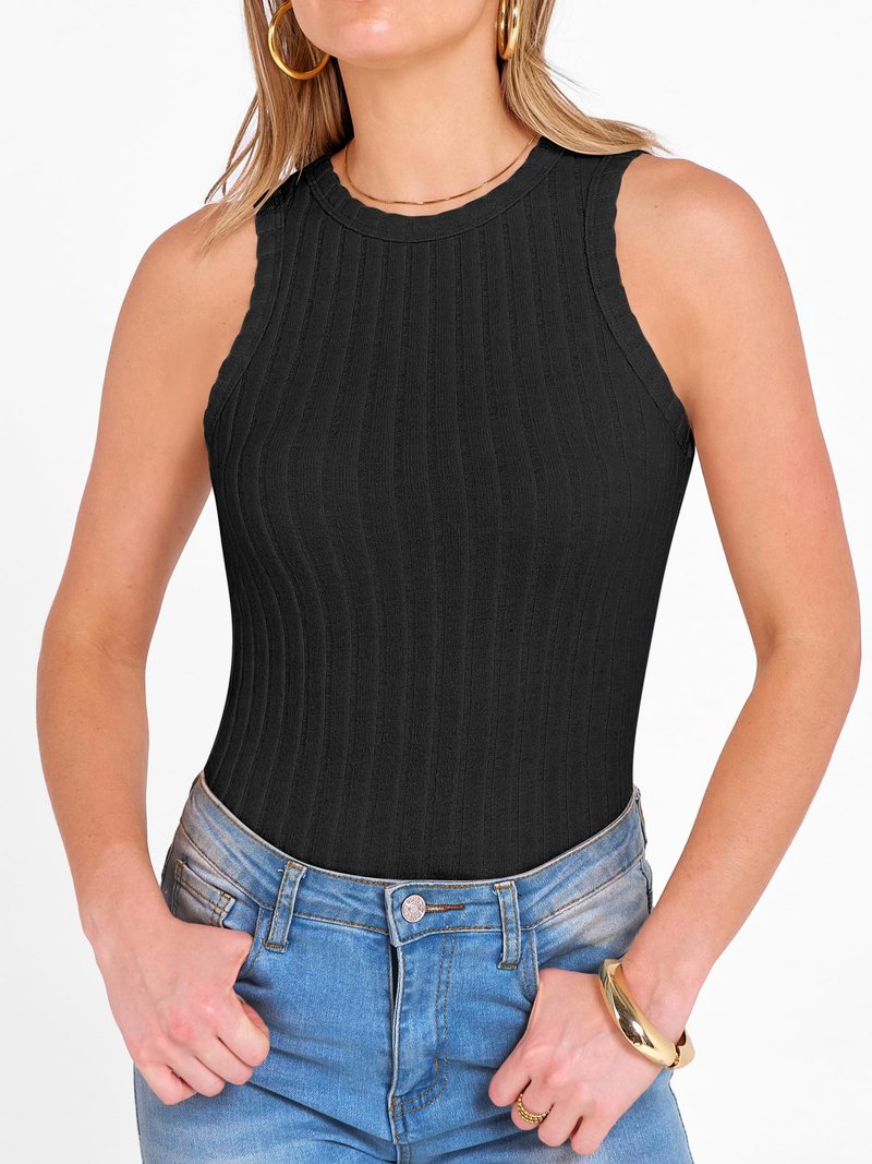 ANRABESS High Neck Tank Tops for Women Sleeveless Shirts Summer 2026 Basic Soft Slim Fit Racerback Trendy Casual Outfits Black M