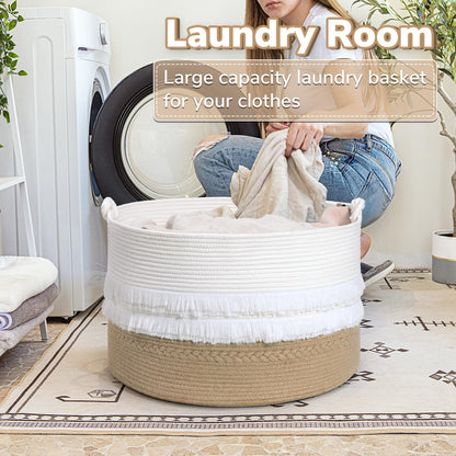 CherryNow Large Wicker Laundry Basket for Entryway, Bedroom, Jute Decorative Baskets for Clothes, Toys, Towel Basket for Bathrooom, 22 x 14 inches, 83L