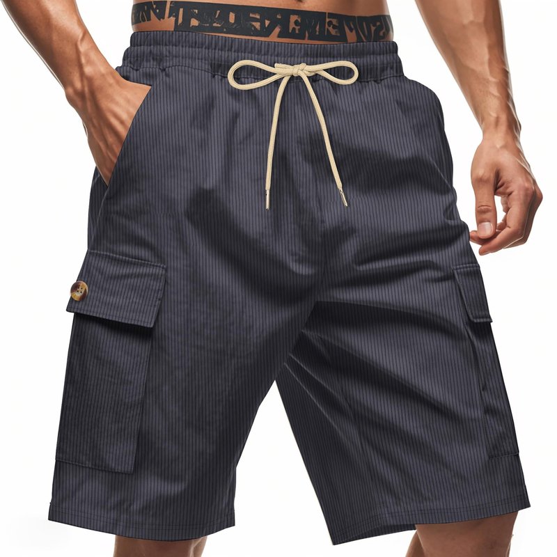 ZOCANIA Mens Corduroy Shorts Elastic Waistband Drawstring Casual Summer Short Pants Jogging Gym Short with Pockets Navy Blue
