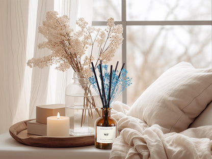 WEALD TRIBE Flower Reed Diffuser Set Vanilla Cinnamon Scent for Bathroom Air Fresheners | 4.0 fl oz Essential Oils with Sticks Home Fragrance Defusers | House Bedroom Office Shelf Decor & Gift