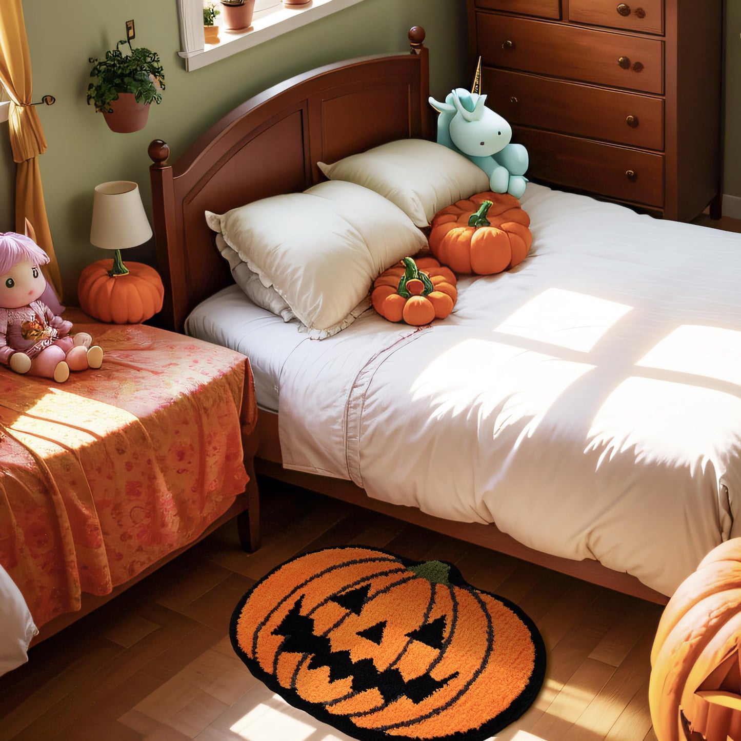 TRUEDAYS Halloween Decor Cute Orange Pumpkin Bath Mat for Bathroom, Pumpkins Halloween Decoration Orange Fun Bathroom Rug Non Slip Cartoon Bath Rug Bathroom Mat Plush Shower Rugs Washable