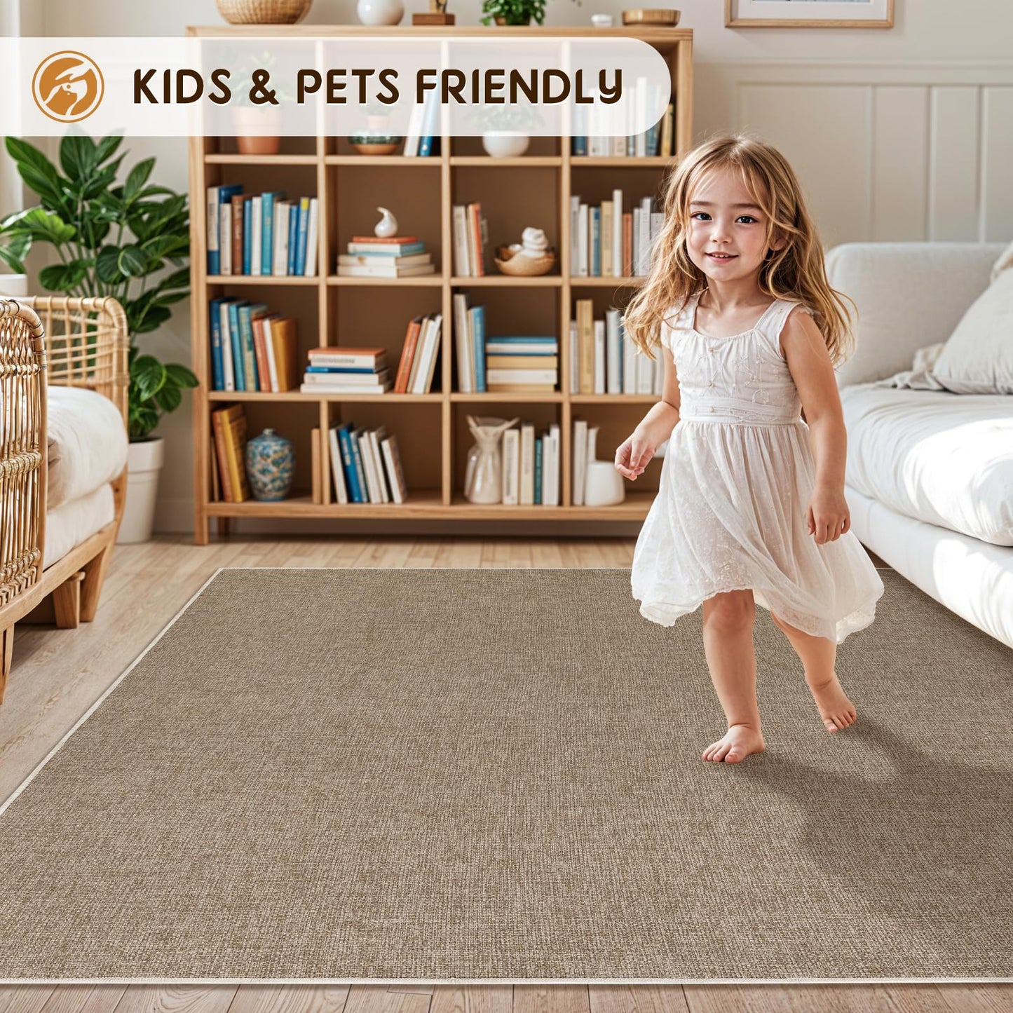 LBRO2M Easy Jute Solid Area Rug 8X10 Washable Rugs for Living Room Bedroom Natural Jute Indoor Outdoor Carpet Durable, Solid Non Shedding Eco Friendly (8X10 Natural)