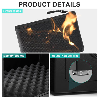 BONANO 0.5 Cub Small Safe Box, Biometric Safe with Backlit Touch Screen Keyapd and Dual Alarm System, Small safes for Home Use Fire and Water Proof Money Valuables Jewelry and Documents