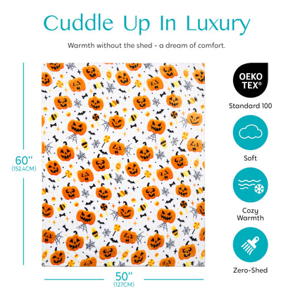 Joiedomi Halloween Throw Blanket - Soft Plush Spider Webs Bat Pumpkin Blanket - Cozy Flannel White Halloween Decoration for Party Sofa Bed Living Room 50"x60"
