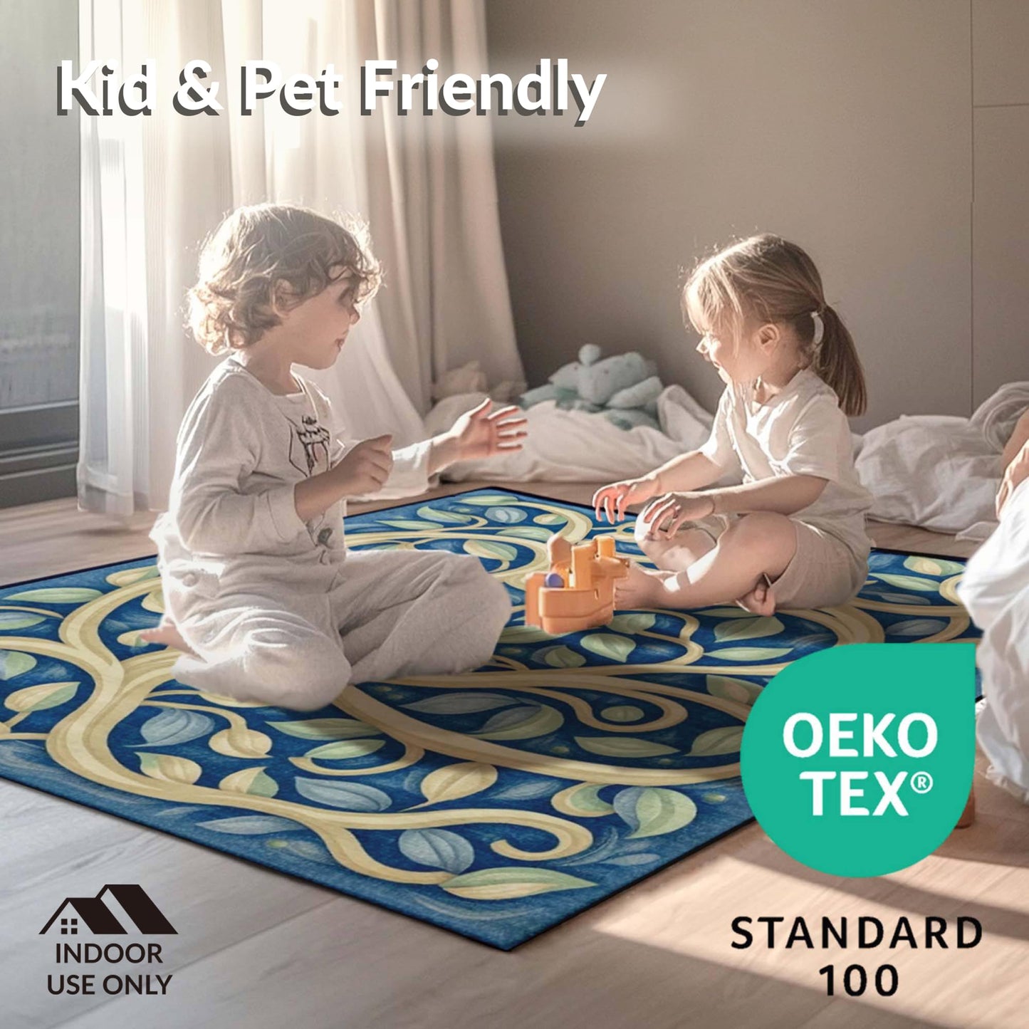 ODIKA Flatwoven High Traffic Area Rug 4x6, Acoustic Sound Absorbing Tiles for Studios & Apartments, Non Slip, Stain Resistant, Washable Area Rugs for Living Room, Bedroom (Black, 4x6)