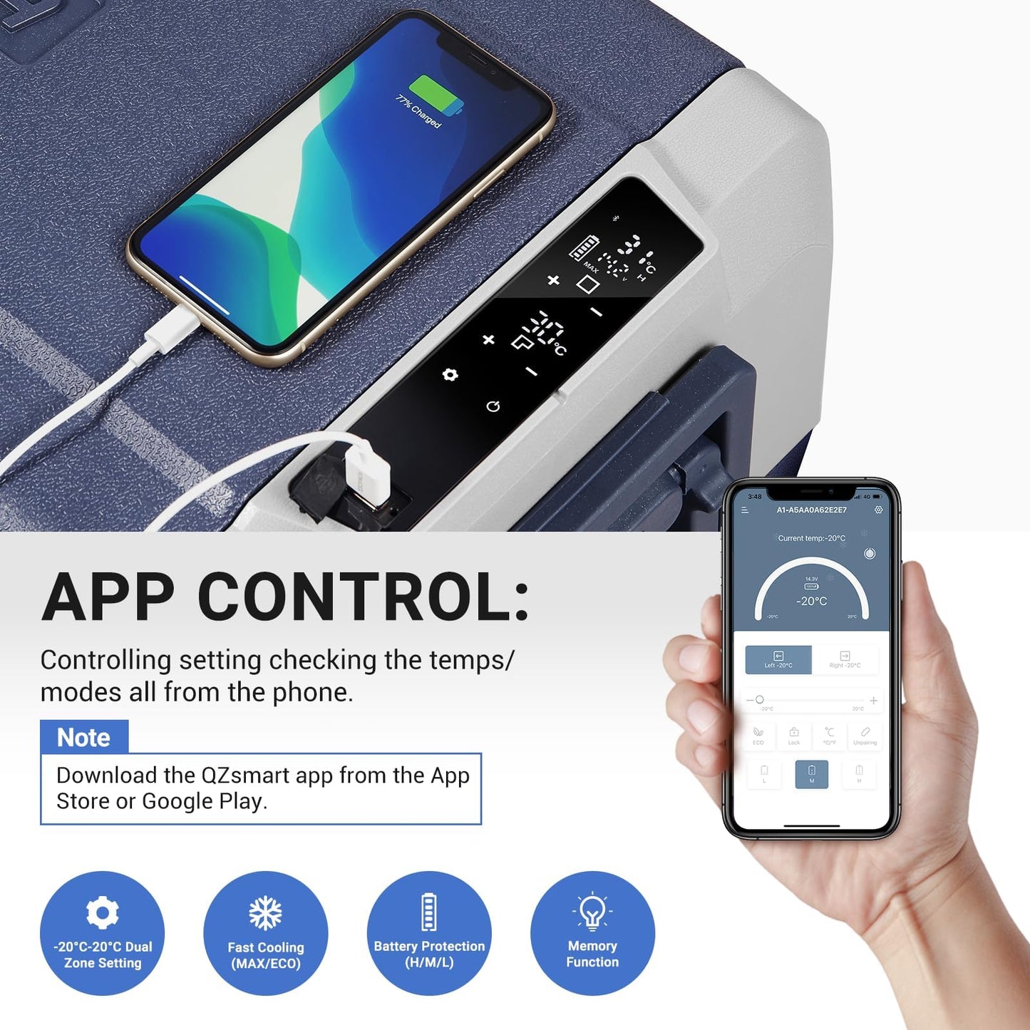 BODEGACOOLER 12 Volt Car Refrigerator,38 Quart Portable Truck Freezer,Electric Cooler Bluetooth Control,(36) -4℉-68℉ RV Refrigerator 12/24V DC and 100-240V AC for Travel,Camping,Road Trips,Van,Home