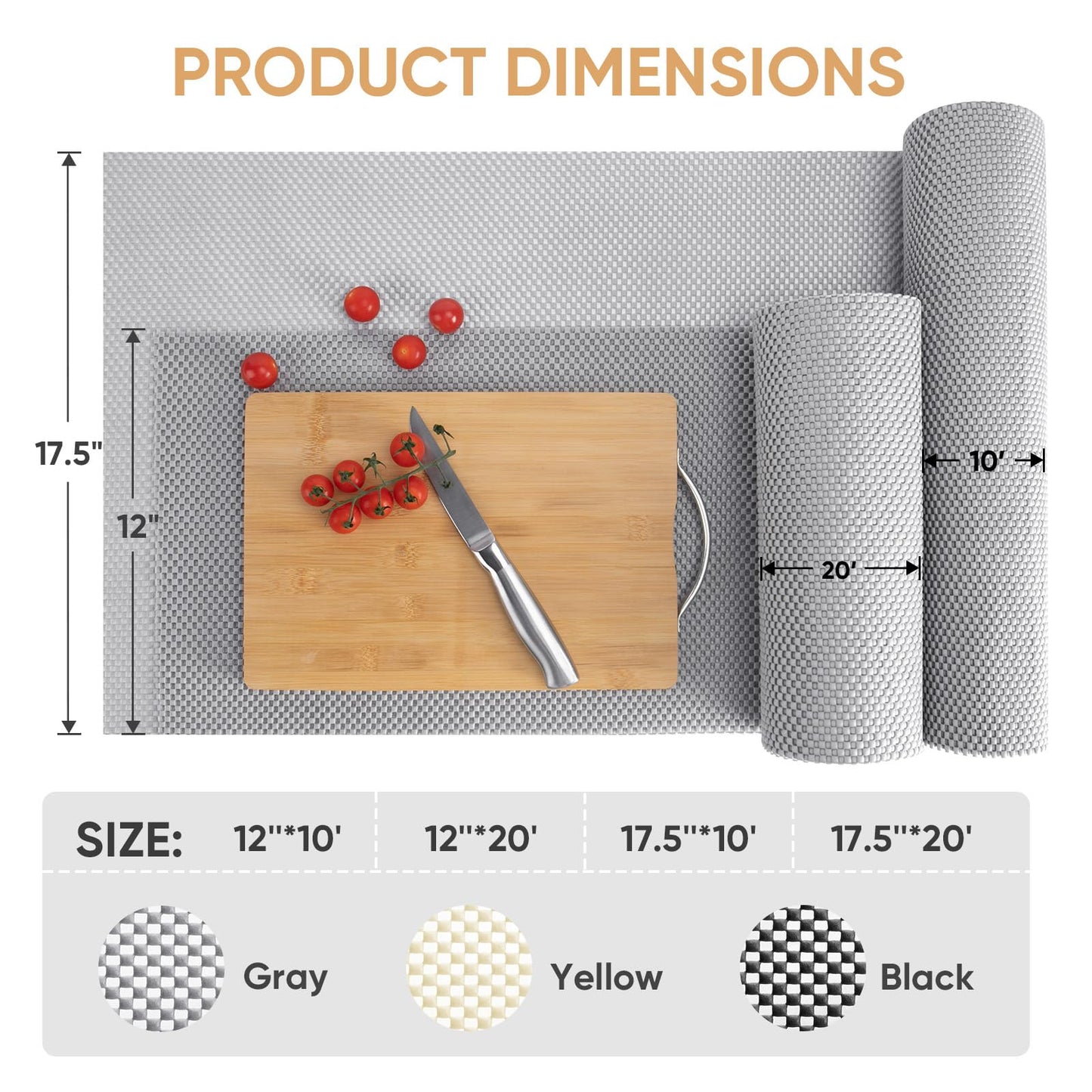 BALEINE Cabinet Liner, Drawer and Shelf Liner for Kitchen Cabinets Non-Adhesive, Non-Slip Protect Desks, Cupboard, Drawers, Shelves, Tableware (12 in x 20 Ft, Gray)