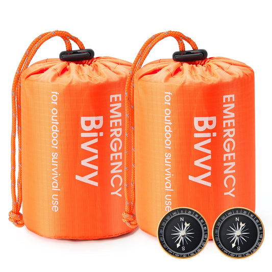 Esky Emergency Sleeping Bag, 2 Pack Survival Bag Portable Thermal Bivy Sack, Waterproof Lightweight Emergency Blanket Survival Gear with Compass for Camping Hiking Outdoor Adventure