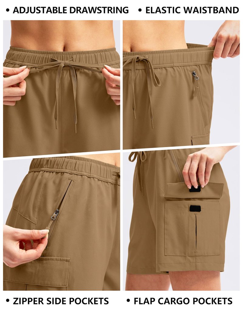 SANTINY Women's 5''/ 7''/9'' Hiking Cargo Shorts Quick Dry Lightweight Summer Shorts for Women Athletic Golf Zipper Pockets(Dark Khaki_XL)
