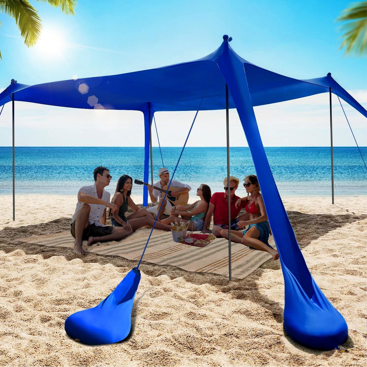 Beach Tent Sun Shelter 10x10FT Beach Shade Canopy with 8 Sandbags, UPF 50+ Protection Beach Shade Canopy, Outdoor Tent for Beach Camping Trips, Fishing, Backyard