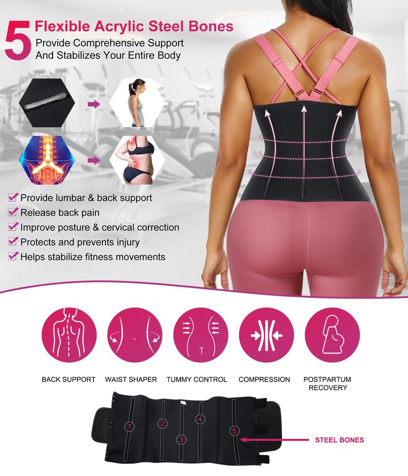 TrainingGirl Women Waist Trainer Cincher Corset Tummy Control Workout Sweat Band Slimmer Belly Belt Weight Loss Sports Girdle (Black, X-Large)