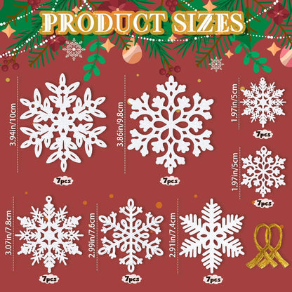 kockuu 49Pcs Christmas Ornaments Snowflake Decorations - White Glitter Christmas Ornaments Hanging Snowflakes for Winter Christmas Tree Wall Ceiling Window Ornaments
