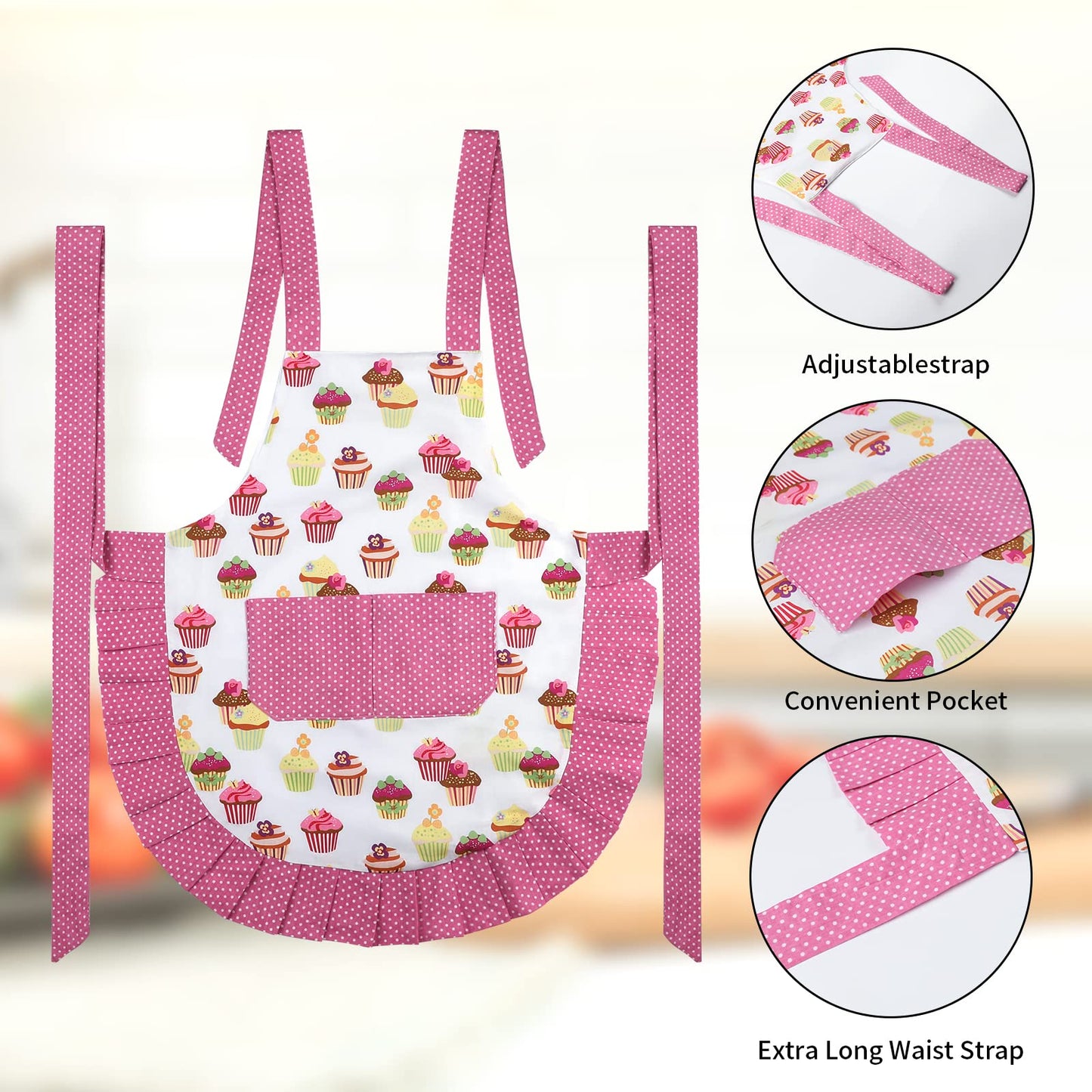 G2PLUS Kid Aprons, Toddler Apron with Pocket, Cupcake Child Apron for Christmas, Cooking, Baking, Gardening (Pink)