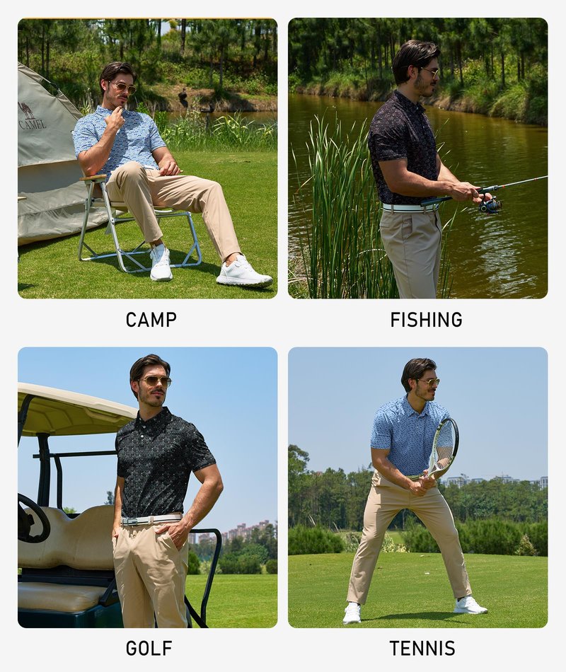 ZITY Mens Golf Polo Shirts Short Sleeve UPF 50+ Performance Moisture Wicking Print Pattern Casual Collared Golf Shirt for Men Wine Red X-Large