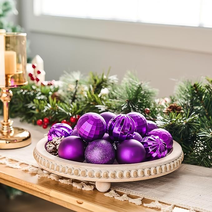 JOIEDOMI 24 Pcs Purple Christmas Balls Ornaments Set, 2.36" Christmas Tree Ornaments Shatterproof, Xmas Balls Hanging Decorations for Tree Wreath Garland Holiday Wedding Indoor Party Decor