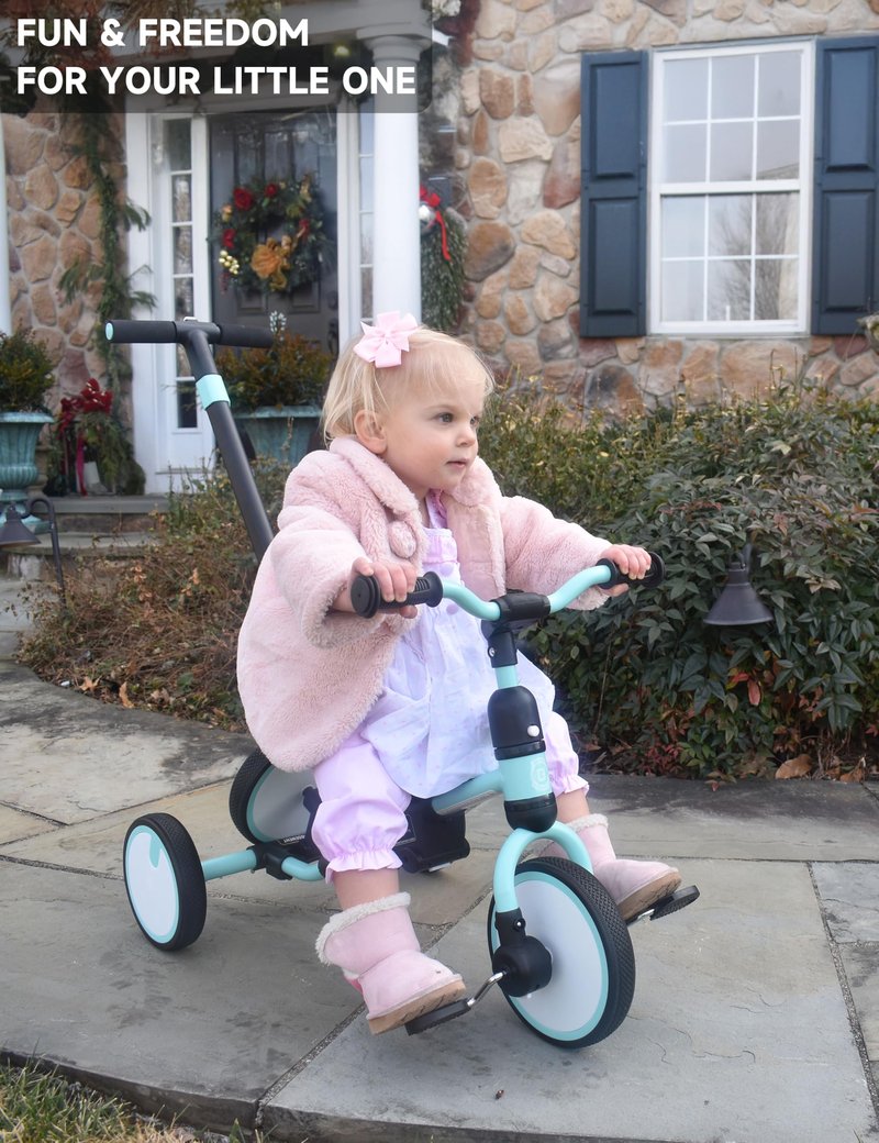 besrey 5-in-1 Toddler Tricycle with Push Handle, Grow with Me Kids Trike for 1-3 Years, Balance Bike & Tricycle, Adjustable Parent Steering, Safety Seat with Backrest