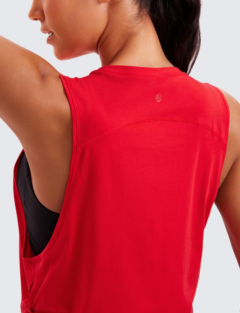 CRZ YOGA Pima Cotton Large Armhole Tank Tops for Women - Workout Sport Athletic Yoga Running Gym Loose Crop Sleeveless Shirts Deep Armhole-Festival Red Small