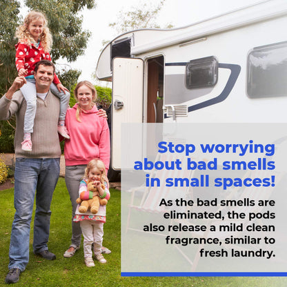 Cabin Obsession RV Toilet Treatment Drop Ins - 24 Easy Flush Self-Dissolving RV Black Tank Treatment Packets - Eliminate Odors and Break Down Waste Within Your RV Holding Tank