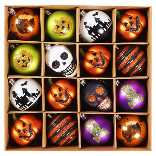 Halloween Ball Ornaments Set, Naughty Pumpkin Themed 16ct 60mm Ornament, Shatterproof Decorative Hanging Assorted Ornament for Holidays Party Decor Tree Ornaments and Events (60mm Pumpkin)