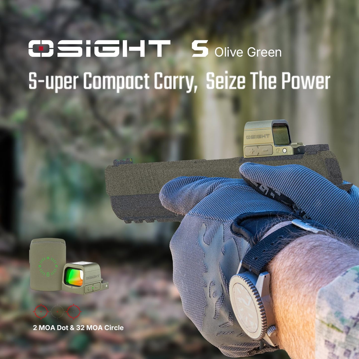 OSIGHT S Multi-Reticle Micro Enclosed Sight with Charging Cover, 2 MOA Dot & 32 MOA Circle for RMSc Footprint, Parallax-Free Durable Reflex Sights (Red Dot)