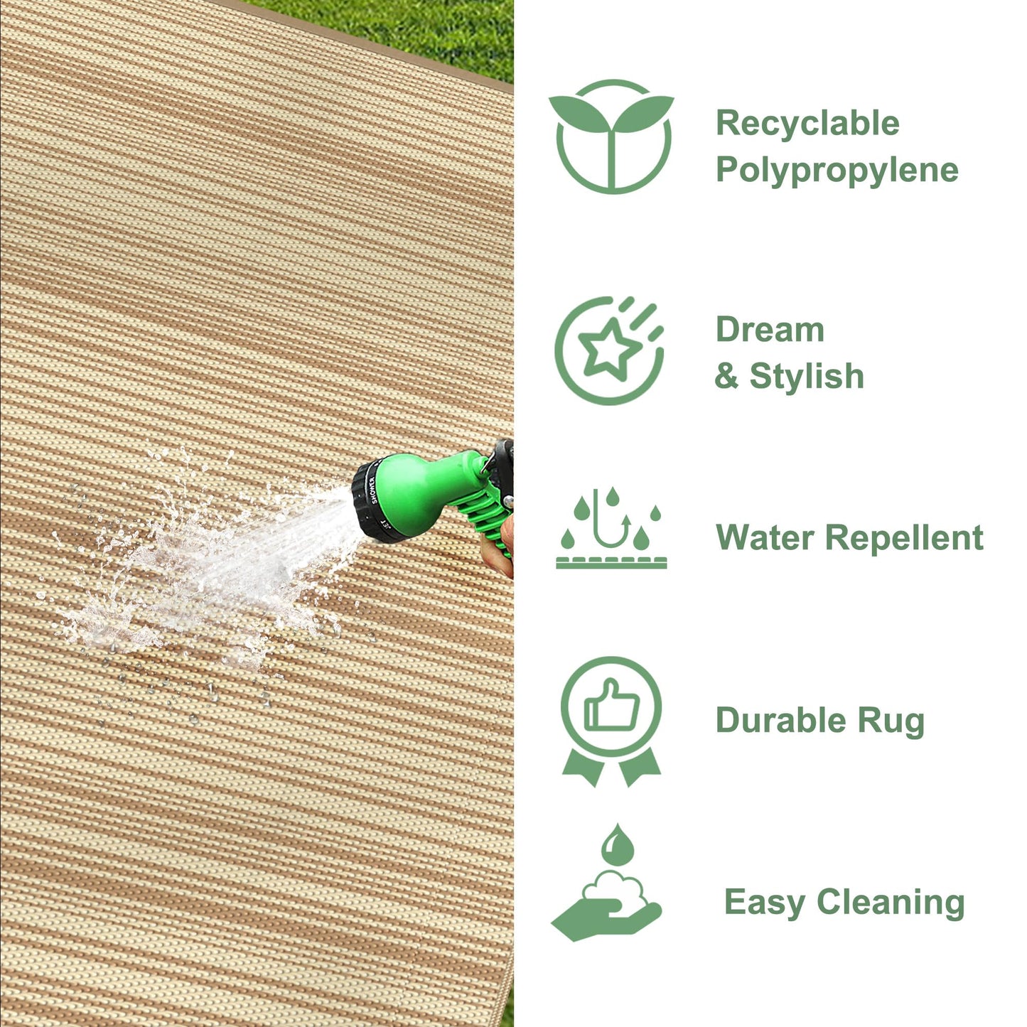 GENIMO Outdoor Rug for Patio Clearance, 5'x8' Reversible Plastic Straw Rugs, Lightweight Waterproof RV Camping Mat for Camper, Balcony, Deck, Backyard, Picnic, CoffeeBeige