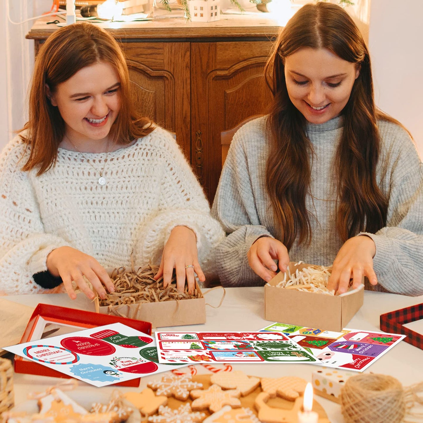 144 Pcs Christmas Self-Adhesive Gift Tag Stickers - Holiday Labels for Santa, Snowman, Tree, Reindeer - Present Name Labels for DIY Xmas Gifts