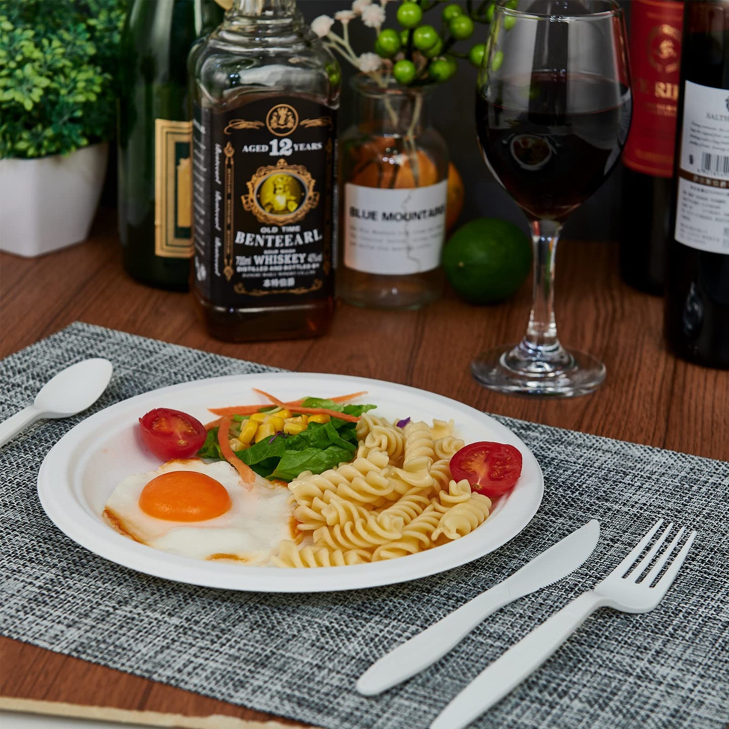 ECOLipak 100% Compostable 10 Inch Heavy Duty Paper Plates, 150 Pack Disposable Biodegradable Eco-friendly Sugarcane Bagasse Plates for Dinner Party(White)