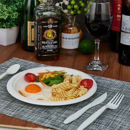 ECOLipak 100% Compostable 10 Inch Heavy Duty Paper Plates, 150 Pack Disposable Biodegradable Eco-friendly Sugarcane Bagasse Plates for Dinner Party(White)