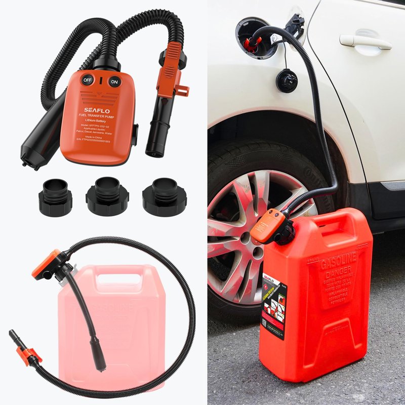 SEAFLO Rechargeable Automatic Fuel Transfer Pump, 3.2 GPM Flow, Auto-Stop Sensor, Portable Gas Can Pump for Oil, Diesel, Gasoline, 4-Year Warranty, CE & ROHS Certified | (Rechargeable Lithium Battery)