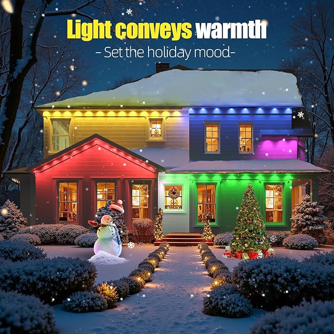 Permanent Outdoor Lights for House, 300ft RGB+IC Smart LED Eaves Lights, IP67 Waterproof Outdoor Lighting with App/Remote Control for Halloween, Christmas, Holiday, Daily, Party