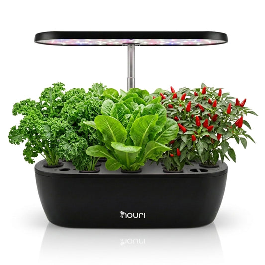 Nouri Hydroponics Growing System, 12 pod Smart Indoor Herb Garden Kit with LED Grow Lights, Hydroponic Herb Garden Indoor for Plant Lovers, Gardeners, Kitchen, Basil Seeds Included