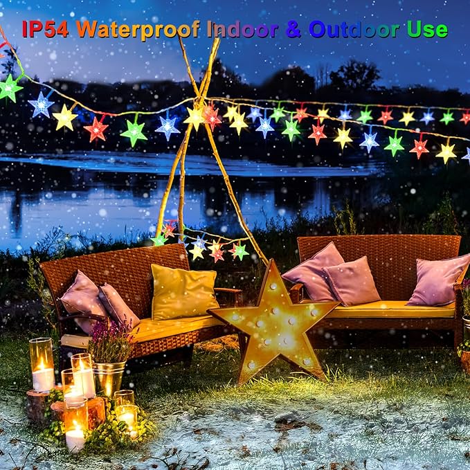 echosari Christmas Star String Lights Battery Powered Fairy Light for Christmas New Year Kids Bedroom Wedding Party Decor (Multicolor)