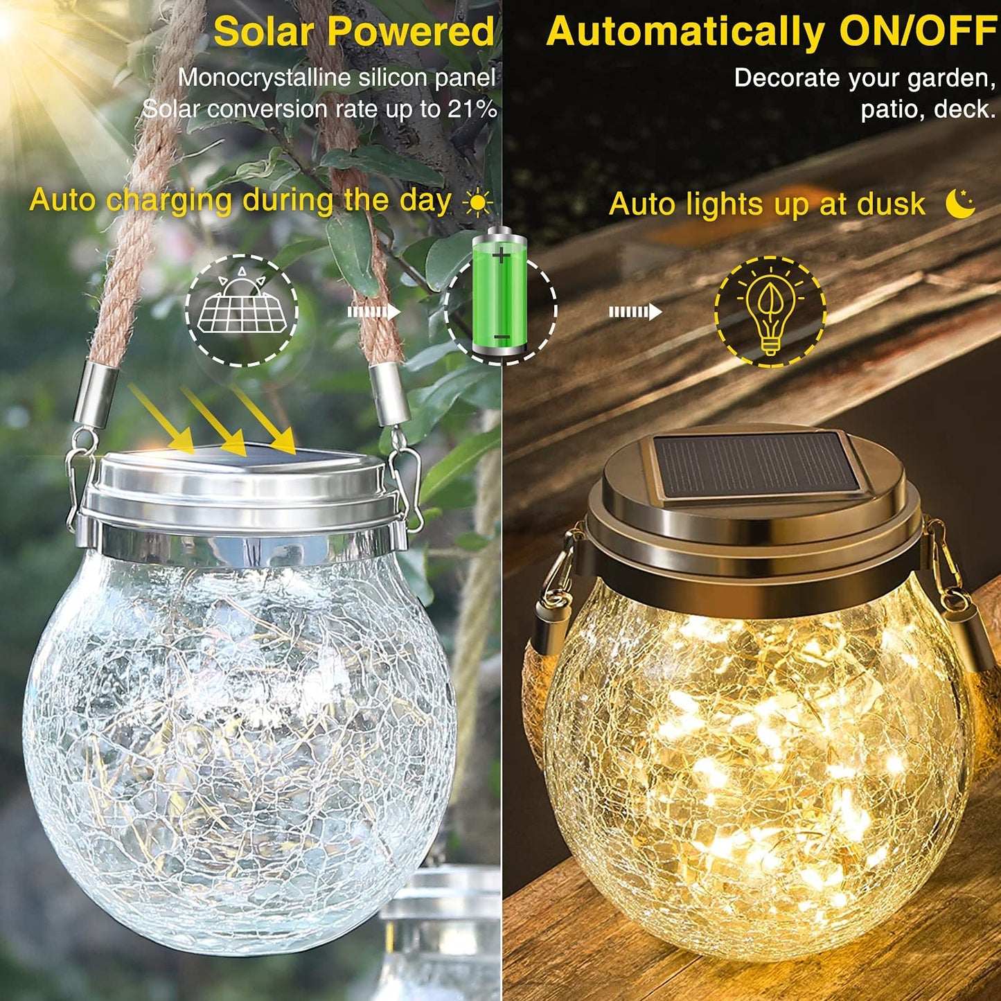 ROSHWEY Solar Lantern Gifts for Women, 2 Pack Hanging Garden Decor Lights Outdoor Waterproof with 30 LED for Halloween Christmas Easter Gift