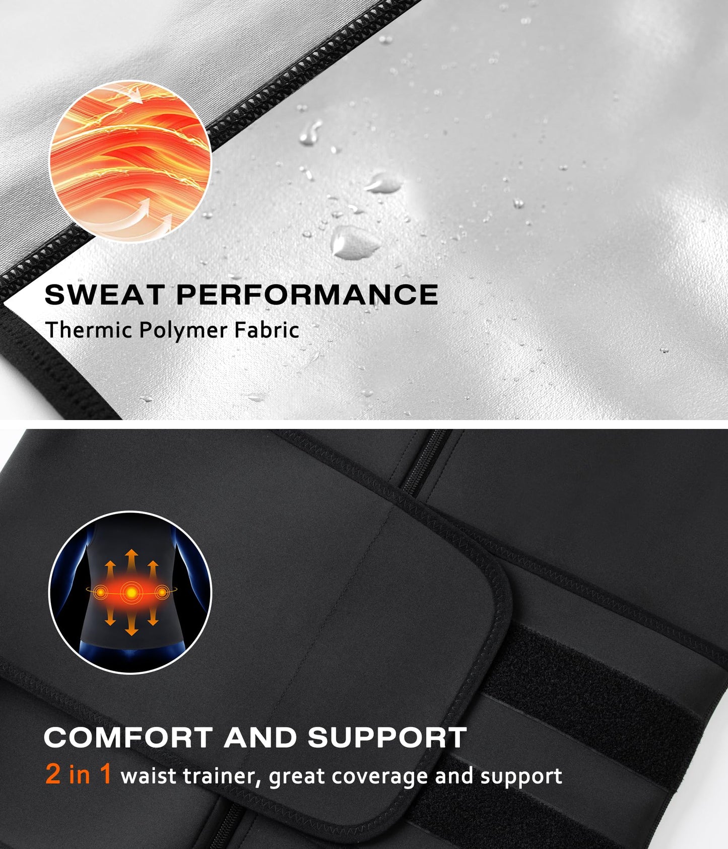 Junlan Sauna Suit for Men 2 in 1 Waist Trainer Sauna Shirt for Men Sweat Band for Stomach(Silver,Large)