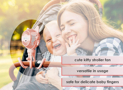FANimal Portable Stroller Fan for Baby – Rechargeable Handheld & Clip-On USB Fan, Stroller Accessories with Night Light (Pink)