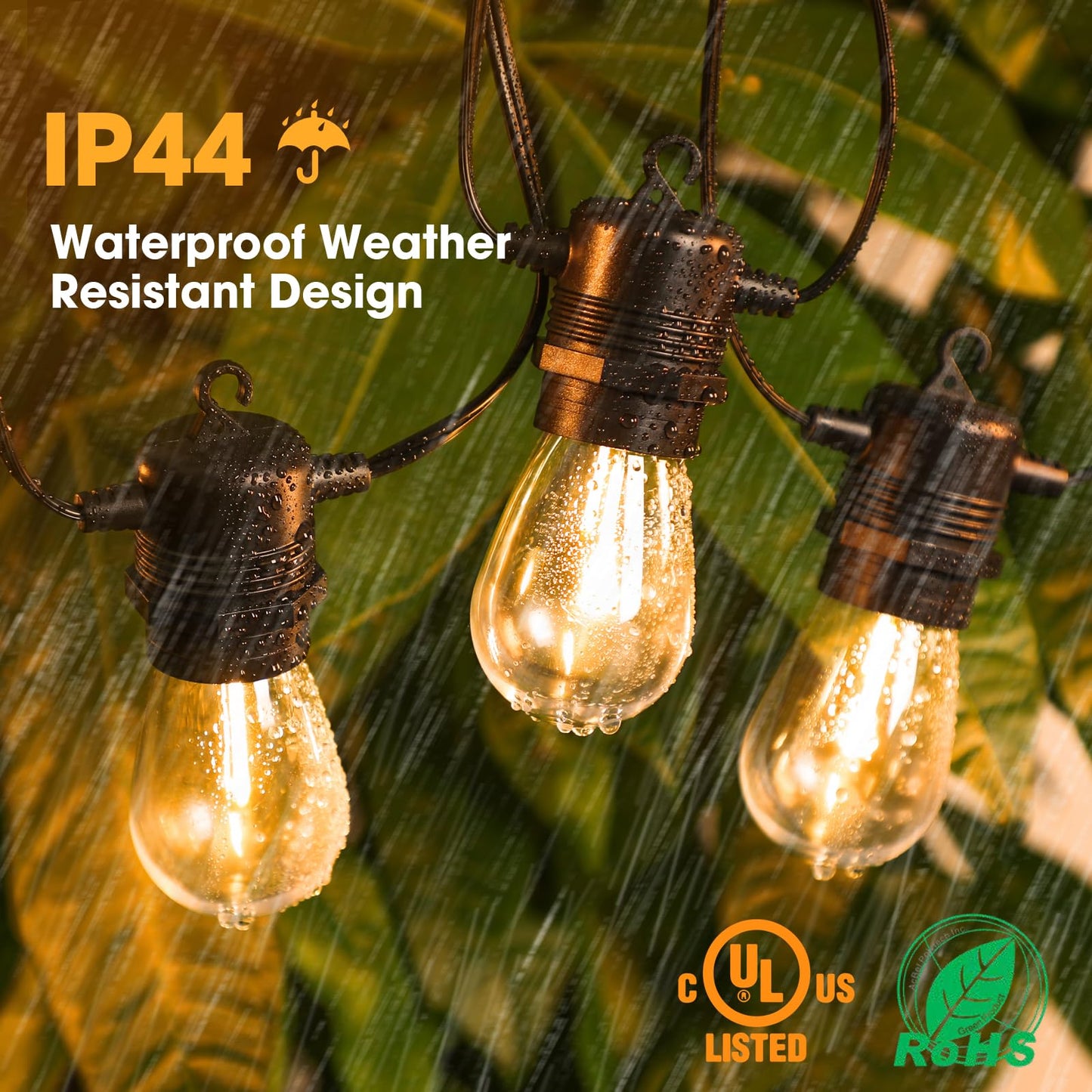 GvvooHome 50FT LED Outdoor String Lights with 17 Shatterproof Waterproof S14 Replaceable Bulbs(2 Spare), 2700K Commercial Grade Patio Lights, Outside Hanging Light for Yard Garden Porch Deck Decor