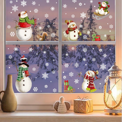 Christmas Snowflake Stickers，Snowman Decals，Window Stickers for Windows Glass，Winter Window Cling，Christmas Decorations Holiday,Christmas Window Clings (Snowman)