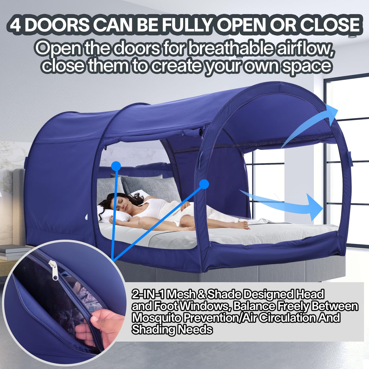 LEEDOR Bed Tent Dream Tents Bed Canopy Shelter Cabin Indoor Privacy Warm Breathable Pop Up Twin Size for Kids and Adult Patent Pending Navy(Mattress Not Included)