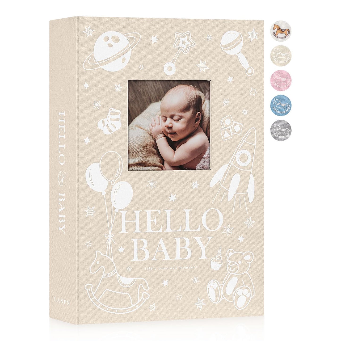Lanpn Baby Photo Album 6x4 300 Pockets, Linen Newborn Bebe Ultrasound Photo Album with Memo Writing Area, Cover Photo Book Picture Album for kids, Baby Boy Memory Book Keepsake Gift Baby Shower Beige