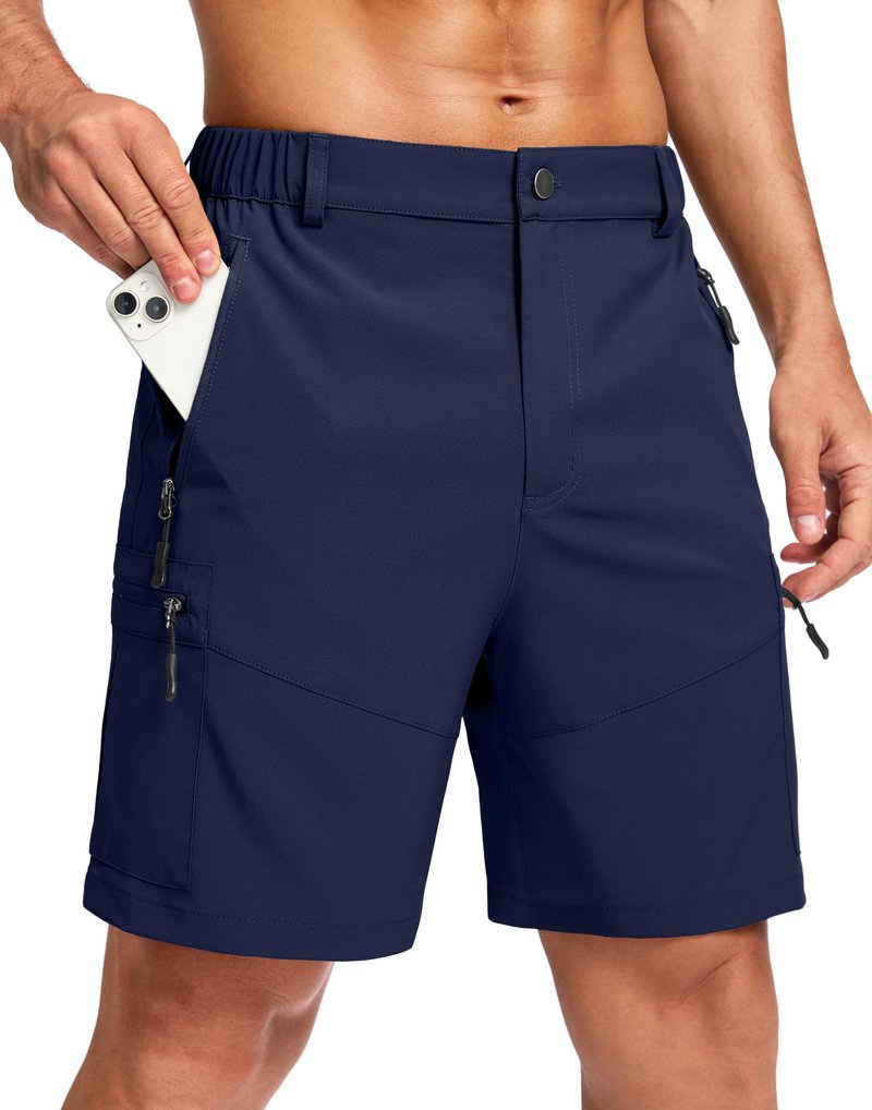 Pudolla Men's Hiking Cargo Shorts Lightweight 7" Travel Casual Shorts for Men Golf Work Outdoor with 5 Zipper Pockets(Navy Small)